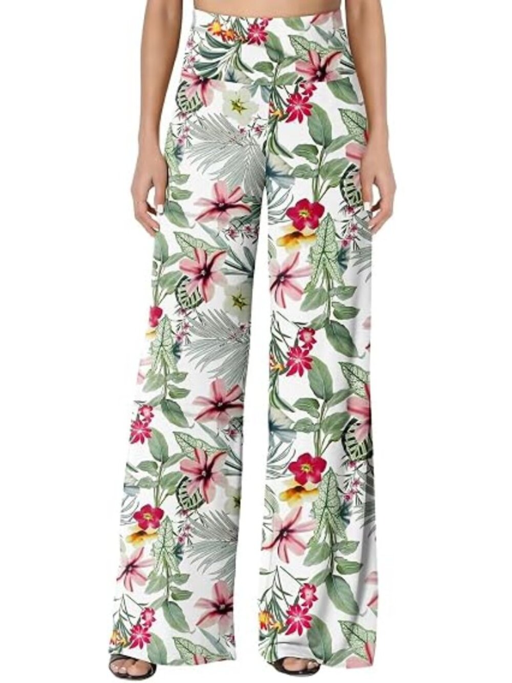 "Tropical Floral" NEW Stretchy Wide Leg Lounge Palazzo Flat Front Pants Sz.3XL